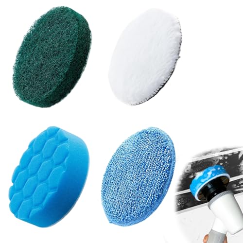 Image of Supvox 4Pcs Replacement Attachment Cleaning Kit for Electric Cleaning Brush, Sponge Pad, Scouring Pad, Fleece Buffing Pad, Microfiber Pad Universal Electric Spin Scrubber Replacement Head