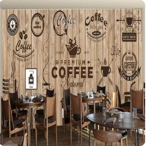 Papier peint mural 3D grain de bois café salon 430x300 cm