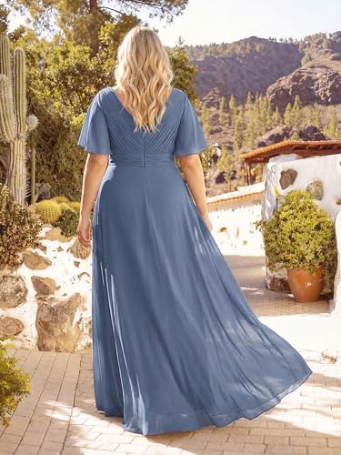 Image of Ever-Pretty Women's Chiffon Formal Evening Dresses for Curvy Women V-Neck Plus Size Floor Length Bridesmaid Dress