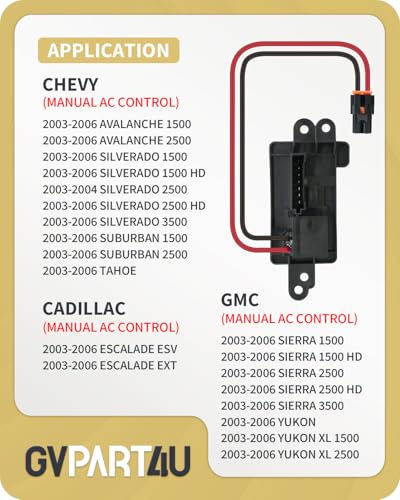 Image of Blower Motor Resistor 89019088 2003 2004 2005 2006 for Chevy Chevrolet Avalanche Silverado 1500 2500 Suburban Tahoe, for GMC Sierra Yukon, Blower Resistor 1581086 with Manual AC Control