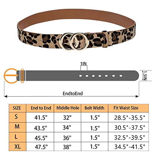 Strstar Womens Leather Belt For Jeans Pants Fashion Waist Womens Belt, Leopard Belt For Women With Gold Double Ring Buckle #TOP2