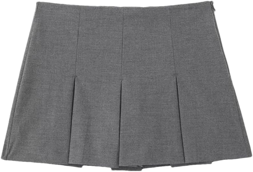 Women's Pleated Shorts Skirts Vintage High Waist Side Zipper Skort Skirt