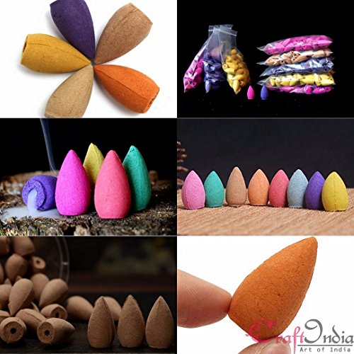 Image of eCraftIndia Backflow Plant Essential Oil and Fragrant Matrix Incense Cone Set (1 cm x 1 cm x 3 cm, IBFCSO30)