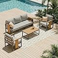 ZANDOR Outdoor Aluminum Patio Furniture Set 4 Piece Patio sectional Conversation Sets with Coffee Table and Chairs Lawn Outdoor Sofa with Washable Thick Cushions for Porch, Balcony, Deck, Backyard