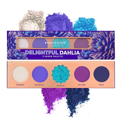 Profusion Cosmetics Blooming Hues - 5 Highly Pigmented Shades Eyeshadow Palette with Built-In Mirror, Multi-Finish & Long-Wearing Formula, Blendable, Vegan & Cruelty-Free Makeup (Delightful Dahlia)