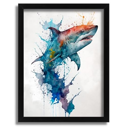 Watercolour Great White Shark Art Print A4 Poster on Canvas - Décoration murale inspirante et motivante pour la vie quotidienne Citation encourageante de phrases courtes célèbres mots inspirants mess