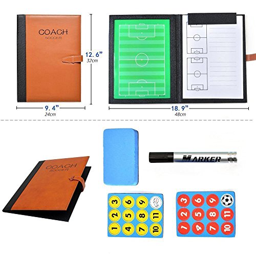 Firelong Football Soccer Coaches Tactics Clipboard Kit, Tactical Layout Notebook, Pu Leather Cover, Dry-Erase Strategy Magnetic Clipboard With Notepage (Yellow) #TOP1