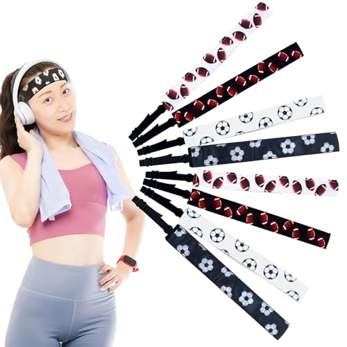 Bandeaux de sport élastiques lot de 8 serre-têtes réglables et antidérapants noir et blanc