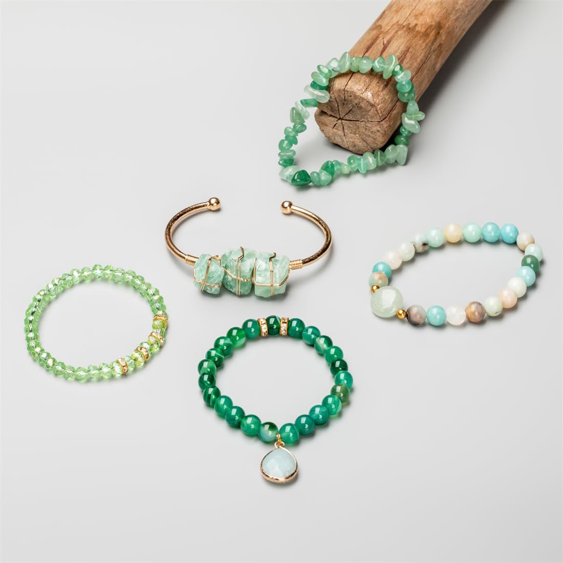 5PCS Natural Boho Beaded Bracelets Bangle for Women Men,Healing Turquoise Jasper Agate Crystal Gemstone Stone Chakra Multilayer Wrap Bohemian Handmade Jewelry Beads Stretch Bracelet Set - Image 3