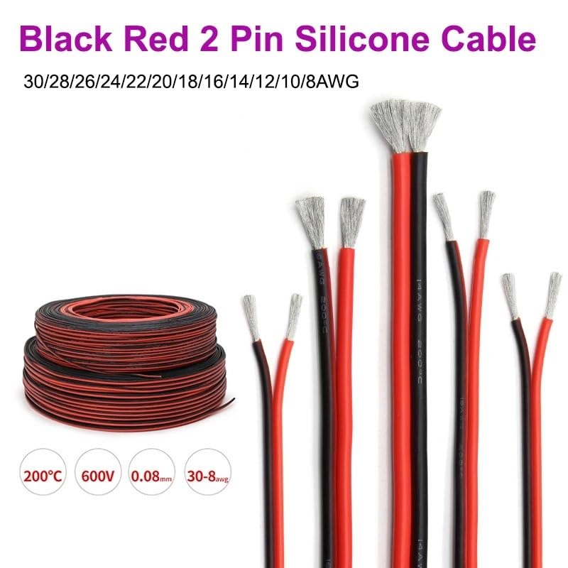 2-rdzeniowy super miękki drut silikonowy 30-8AWG cynowana miedź wysokotemperaturowa czerwony czarny 20M(20 meters,22AWG)