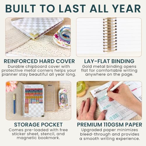 bloom daily planners HARDCOVER Planner 2027 for Women - Calendar Year (January - December 2027) - A5 Monthly & Weekly Inspirational Agenda Book - 5.5” x 8.25” - Checkered, Café - Image 6