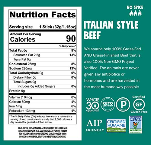 Chomps Italian Style Grass-Fed Beef Stick, 1.15 Oz, Keto, Paleo, Whole30, Sugar Free, Low Carb Snack #TOP1