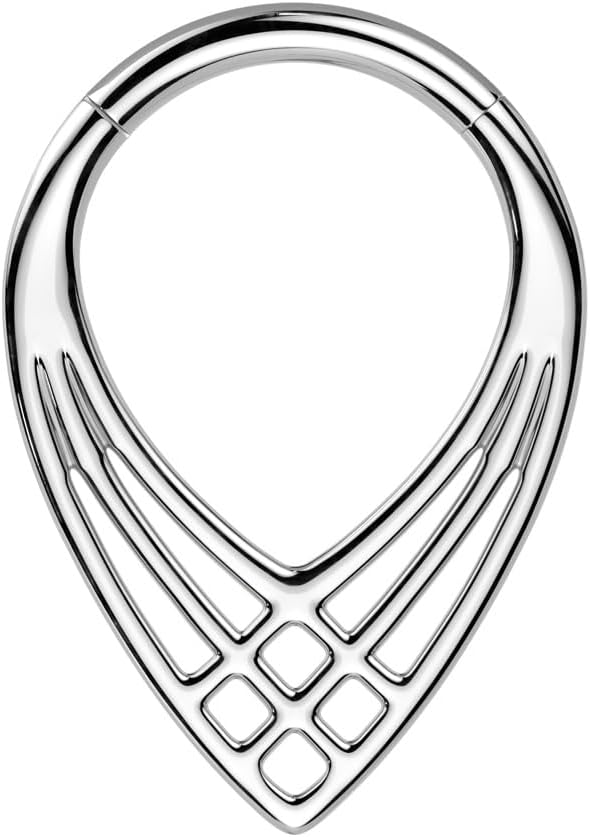 Pierced Owl 16GA ASTM F-136 Implant Grade Titanium Triple Cross Pattern Weave Teardrop Shaped Hinged Segment Ring