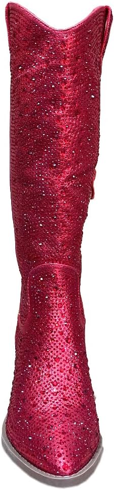 ABSOLEX Women Western Cowgirl Cowboy Pointed Toe Rhinestone Knee High Boots - 第 28/64 張圖片