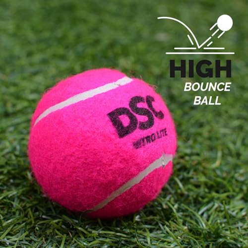 Image of DSC Nitro Lite Cricket Tennis Ball - All-Weather Rubber Composite with Lightweight, Premium Felt, Solid Core for Indoor & Turf Play (Pink), 6 Balls