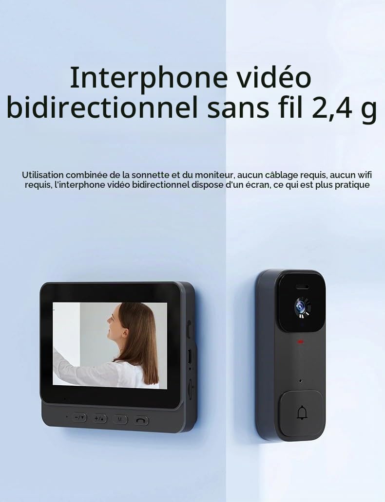 X7 Sonnette vidéo intelligente pour usage domestique avec écran d'affichage, interphone sans fil et surveillance vidéo haute définition