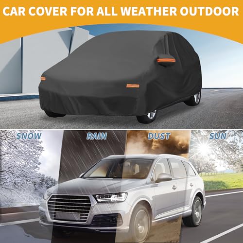 Image of Waterproof All-Weather Universal Car Cover with Right Side Zipper, 210T-PU Black Fits for Hatchback Up to 163 inch Length