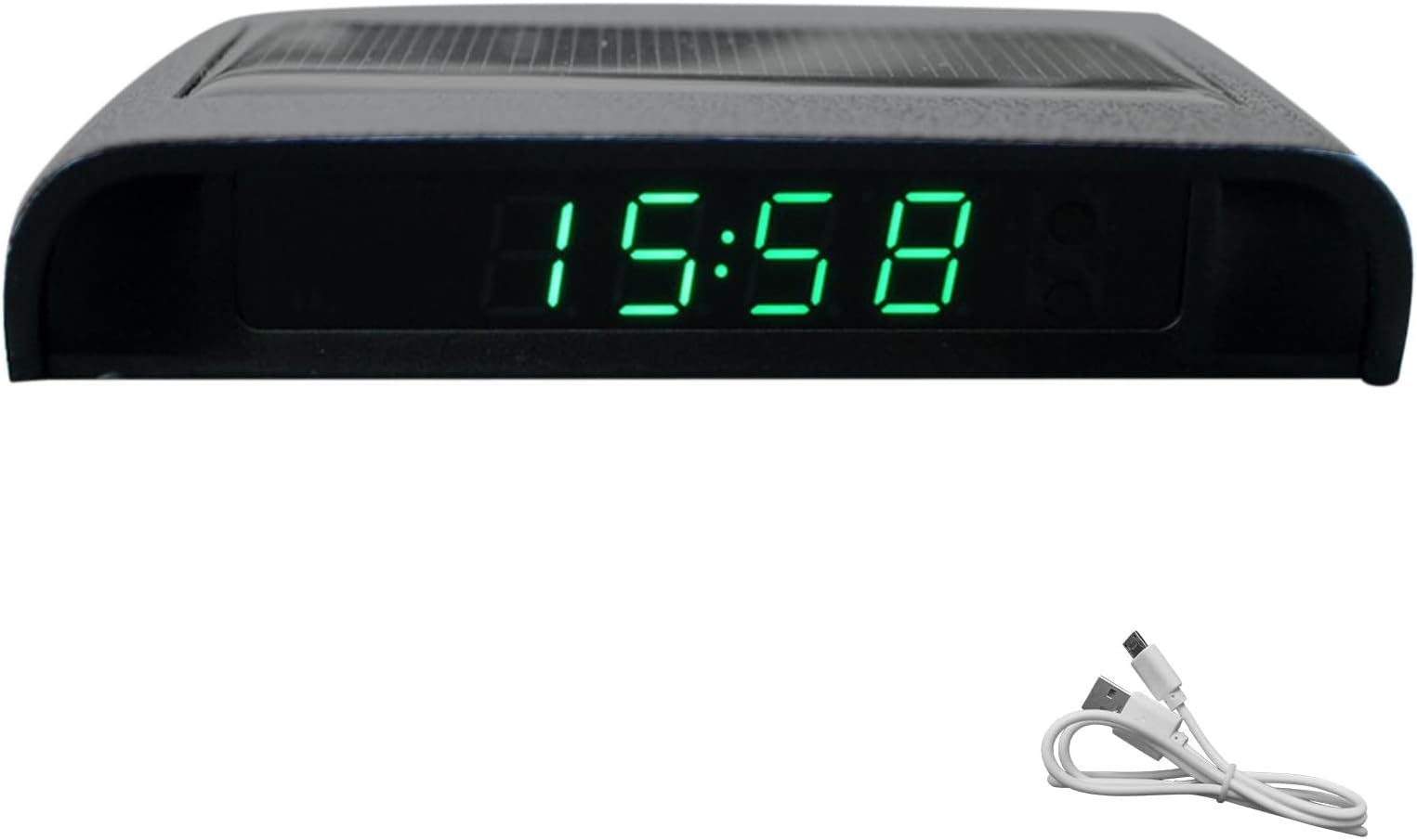 Car Auto Digital Dashboard Clock Small Clocks Solar Powered Stick-On Luminous Time Clock with Temperature LCD Screen Display for Car Interior(Green)
