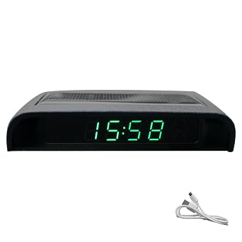 JIANWEI Car Solar Powered LCD Clock, Car Solar Powered LCD Clock with Time12/24 Hours + Date + Week + Temperature Multifunctional Luminous Auto Clock Stick-On Dashboard Auto ClockGreen