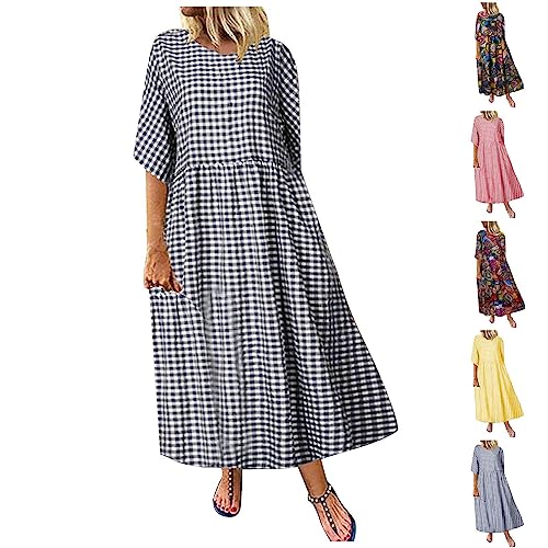 Bilder Damenkleider Sommer Lang Verkauf Sommerkleid Damen Baumwollleinen Sommerkleid Kurzarm Revers Kleid Elegant Casual A Linie Kleider Übergröße für Innen Strand, Schwarz , S Bilder Damenkleider Sommer Lang Verkauf Sommerkleid Damen Baumwollleinen Sommerkleid Kurzarm Revers Kleid Elegant Casual A Linie Kleider Übergröße für Innen Strand, Schwarz , S