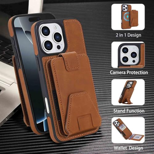 Carcasa iPhone 17 Pro Max anticaída con tarjetero y soporte marrón 5
