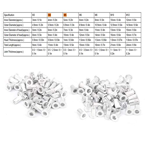 Kit 600 Dadi Per Rivettatura In Alluminio Zincato - Testa Piatta, Misure M3-M10, In Pratica Scatola Divisori, Per Fissaggi - 2