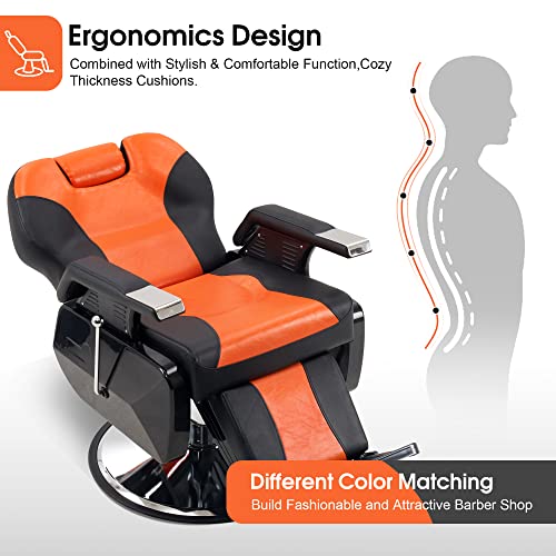Barberpub Heavy Duty Reclining Barber Chair All Purpose Hydraulic Salon Chair For Barbershop Stylist Tattoo Chair 2688(Orange) #TOP1