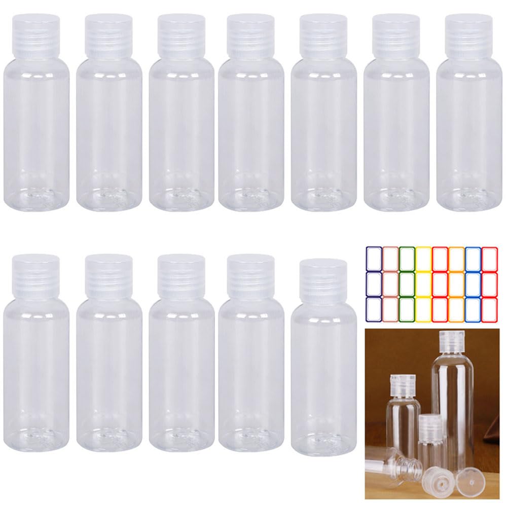 12 Pezzi Flaconi da Viaggio, 100 ml Bottiglie di Viaggio con Etichetta Adesiva, ContenitoriContenitori di plastica trasparente, bottiglie per cosmetici per Shampoo Lozioni Liquide Creme