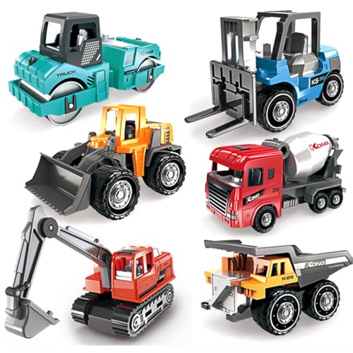 YskerrigToy Camion di Costruzione Set, Macchinine Giocattolo, 6 Pezzi Modellini Auto Veicoli, Kit di Modellismo Camion, Giocattolo Colorato Natale Regalo