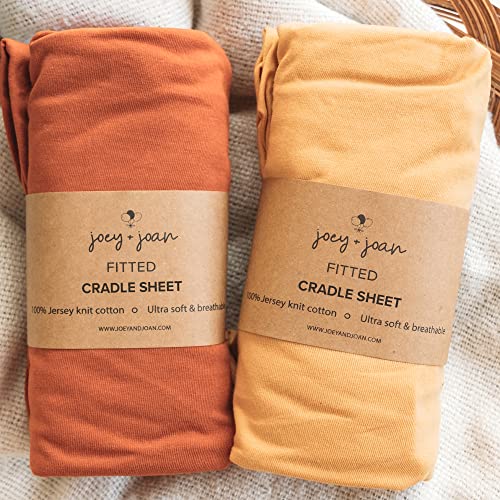 Image of Cradle Sheets Fitted 18 x 36 Inch – Snuggly Soft 100% Jersey Cotton – Mustard Yellow + Burnt Orange – 2 Pack
