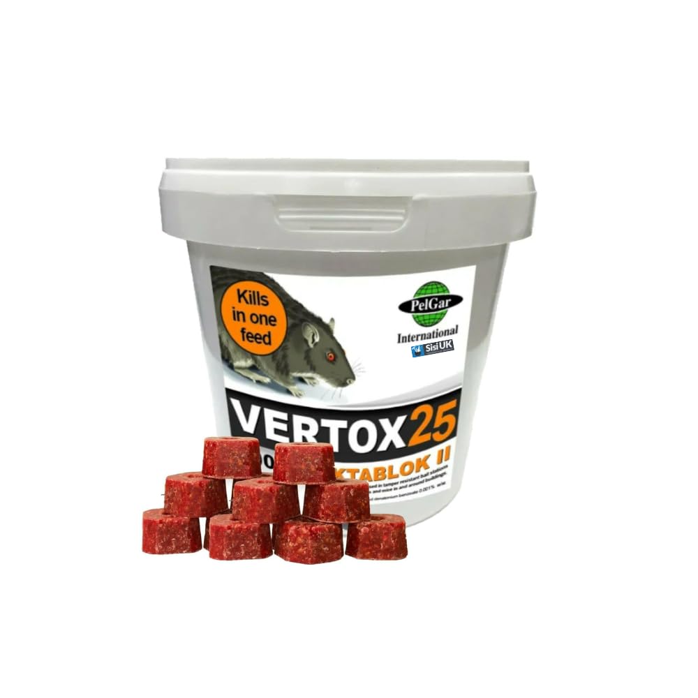 Rat Poisoning Blocks Mouse Bait Blocks Single Feed Rodent Killer Block Max Strength Fast Acting All Weather Bait Block 1 Tub (VERTOX OKTABLOK ll- 300g).