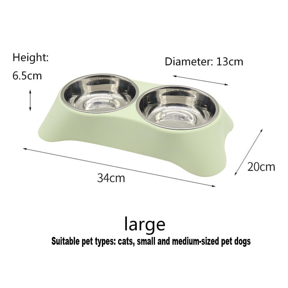 Arightmu 2-in-1 Stainless Steel Pet Bowls, Green, Large - Image 2