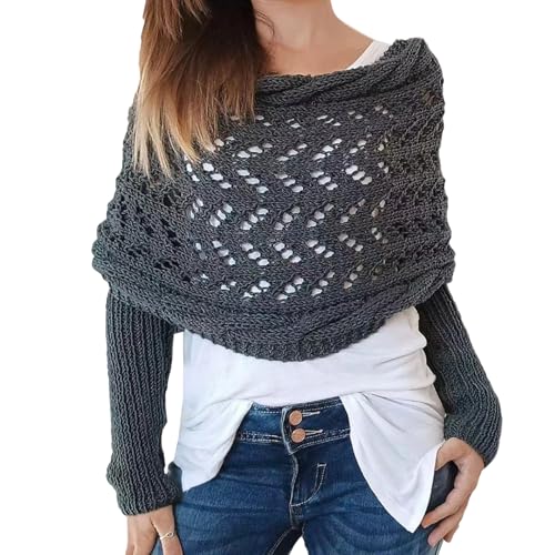 Scarf with Sleeves for Women, Knitted Cable Wrap, Multifunctional Crochet Shrug Sweater Wrap with Sleeves