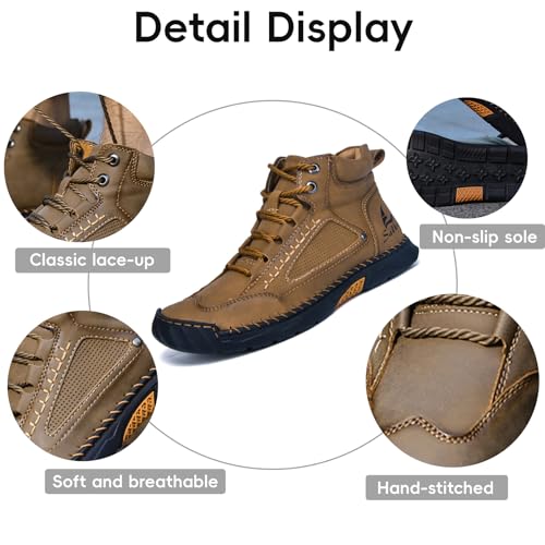 Sawbehind Mens Boots, Men's Handmade Leather Casual Shoes Arch Support Boots Waterproof Comfortable Fashion Sneakers3