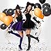 Ibeauti Halloween Witch Costumes for Women Gothic Cosplay Witch Hat Tutu Skirt Striped Knee High Socks Arm Warmers Set (Black)