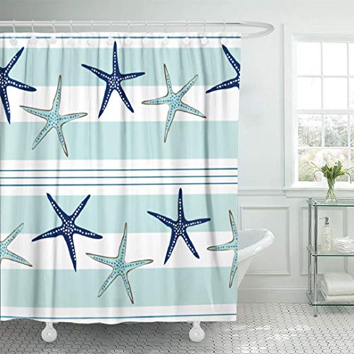 LALILO Sea Star - Beach Decorative small Curtain with 12 Hooks, Coastal who Repeat the Pattern Navy Blue Blue and No Chemical she, Durable Polyester Waterproof 72 W X 78 L - Image 2
