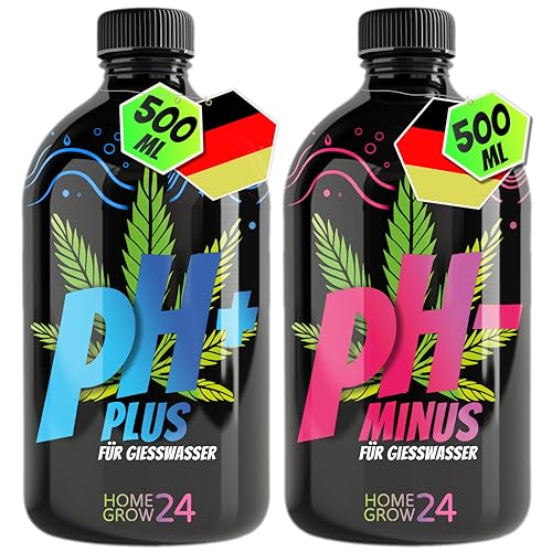 HOMEGROW24 PH Regulator Set mit PH+ und PH-, 2x 500 ml, organischer pH-Wert Senker und Heber, für optimales Pflanzenwachstum, ohne agressive Chemikalien, inkl. Pipette