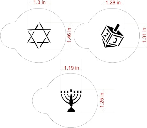 Miniatura 5 de Designer Stencils Jewish Symbols - Plantillas de galletas y cupcakes, pequeñas, (Dreidel, Star of David, Menorah), Beigesemitransparente