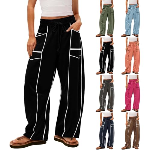 Barrel Sweatpants Women High Waisted Wide Leg Pants Baggy Lounge Pants Casual Drawstring Beach Trousers with Pockets