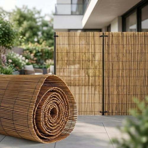 YQYHNB Cañizo Natural de Caña para Valla Jardín, Pantalla de Privacidad y Ocultación Exterior, Estera de Caña Carbonizada Resistente, Protección Visual para Balcón o Terraza(Marrón)