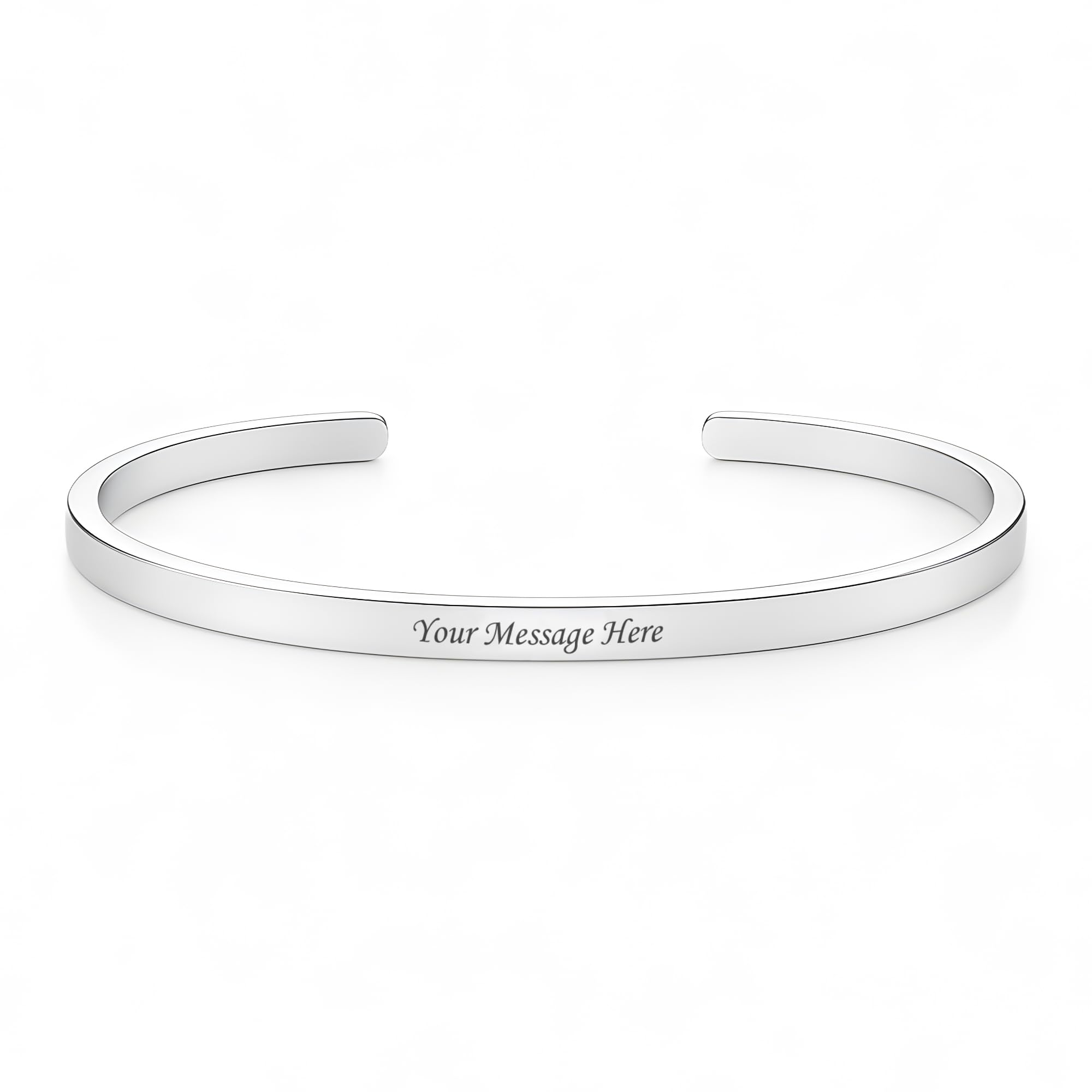 Personalised Sterling Silver Cuff Bracelet — Handmade Unisex 4 mm Adjustable Bangle in 925 Silver with Free Engraving | Gift for Her & Him - KIMNKIM A11