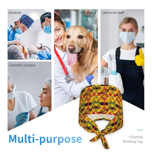 Image of Working Cap Scrub Cap with Sweatband Adjustable Unisex Women Tie Back Hat Nurse Surgical Caps