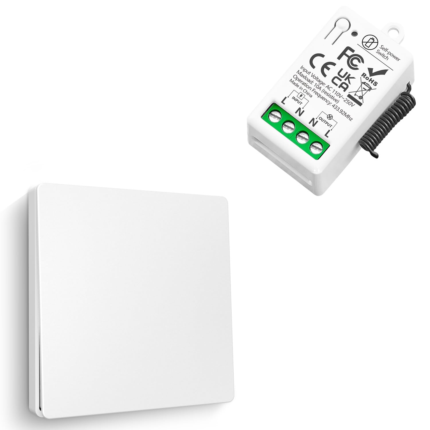 Interruptor De Luz Inalámbricas Autoalimentado, Tedeligo Sin Batería Interruptor A Prueba De Agua 220V 10A Relé Transmisor De Radio Rango De Control De 50M Para Iluminación De Lámpara (1 a 1)