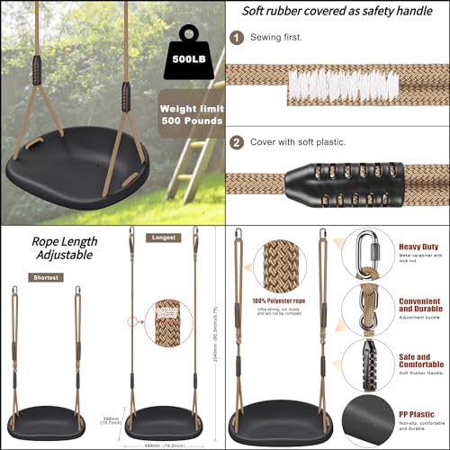 Image of SELEWARE Heavy Duty Swing Seat for Adults Kids Tree Swing with Weather Proof Ropes Swing Set Accessories for Backyard Patio Garden Playground, Height Adjustable Black