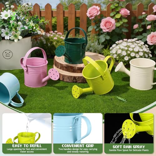Image of DOITOOL Kids Metal Watering Can for Gardening, 5Pcs Small Iron Watering Can Garden Watering Bucket for Gardening Plants Flowers (Mixed Color)
