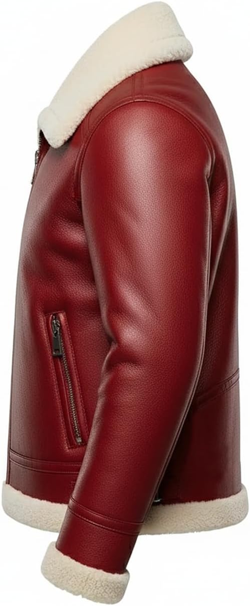 Men’s Christmas Leather Jacket, Santa Claus Faux Shearling Coat, Real Lambskin Winter Holiday Jacket - Image 2