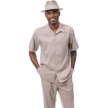 MONTIQUE Walking Suit For Men 2 Piece Set - Short Sleeve Shirt and Long Pants, Solid Colors - LN77