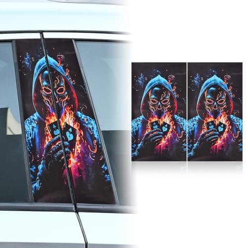 Image of Skull Car B-Pillar Sticker 3D Carbon Fiber Vinyl Decal, Waterproof UV Scratch Protection Film for Door Pillar Cover - DIY Black Auto Exterior Accessory for Most Cars SUV Sedan (Multicolor)