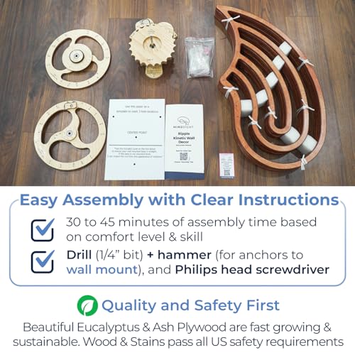 Mindsight Moving Kinetic Wall Art - Wind up to power peaceful motion (no battery) - Calming Wall Décor for Living Room, Office, Bedroom, Kitchen - Hand Crafted Wood - Ripple, Canyon Brown - Image 4
