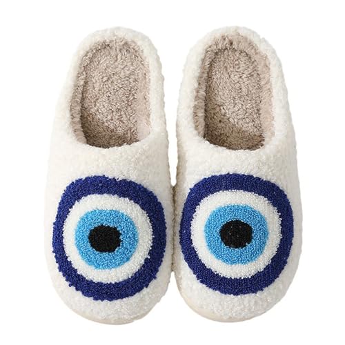 Image of Evil Eyes Cowboy Hat Slippers cute Warm Cozy House Shoes Soft Plush Fuzzy Slippers for Women Men